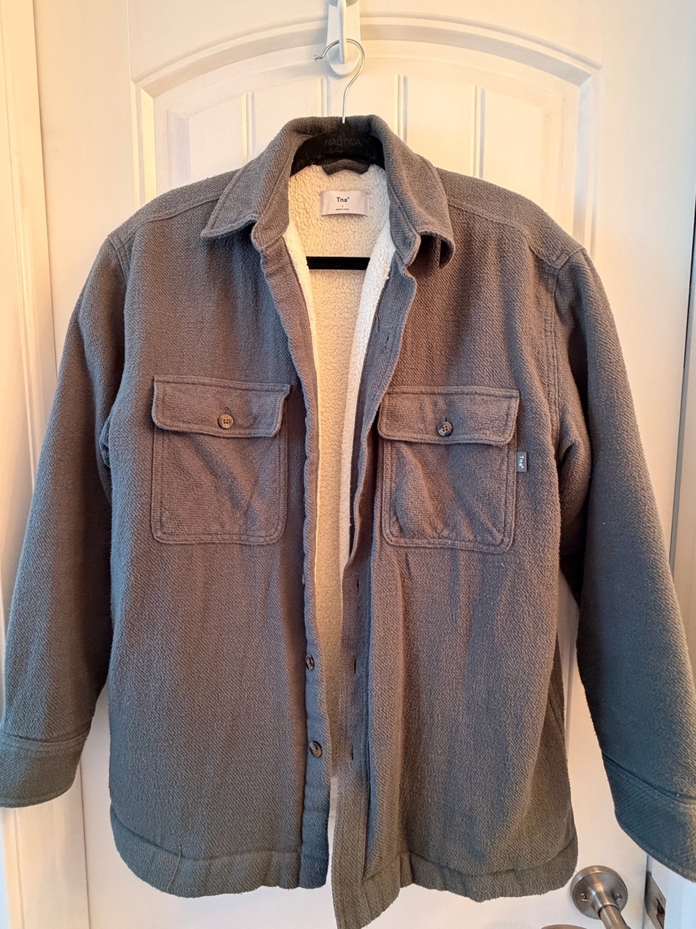 Dark Green Sherpa-Lined Button Jacket